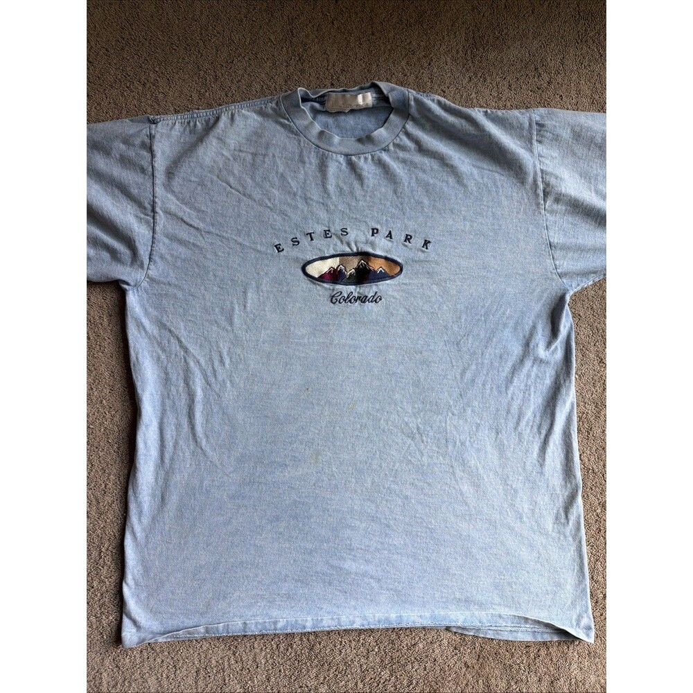 Vintage J. America Estes Park Colorado Single Stitch Made In USA XL Blue Shirt